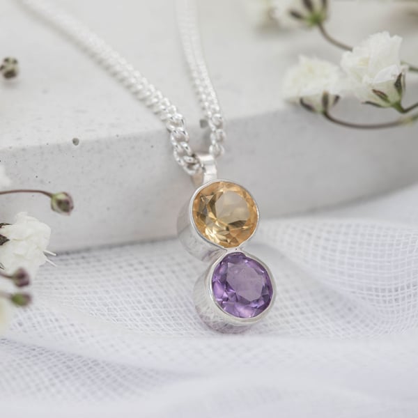 Duo Birthstone Pendant Necklace