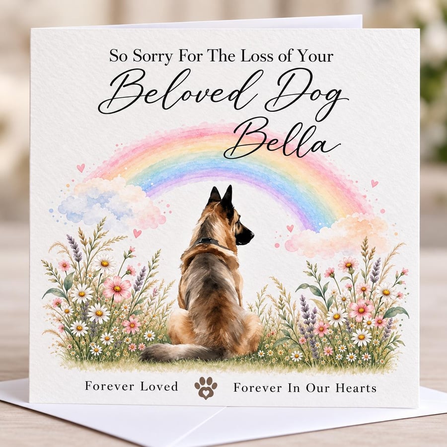 Personalised German Shepherd Alsatian Dog Loss Card Sympathy Card Rainbow Bridge