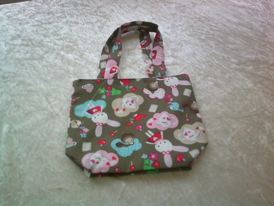 Rabbits and Teapots Childs Fabric Handbag