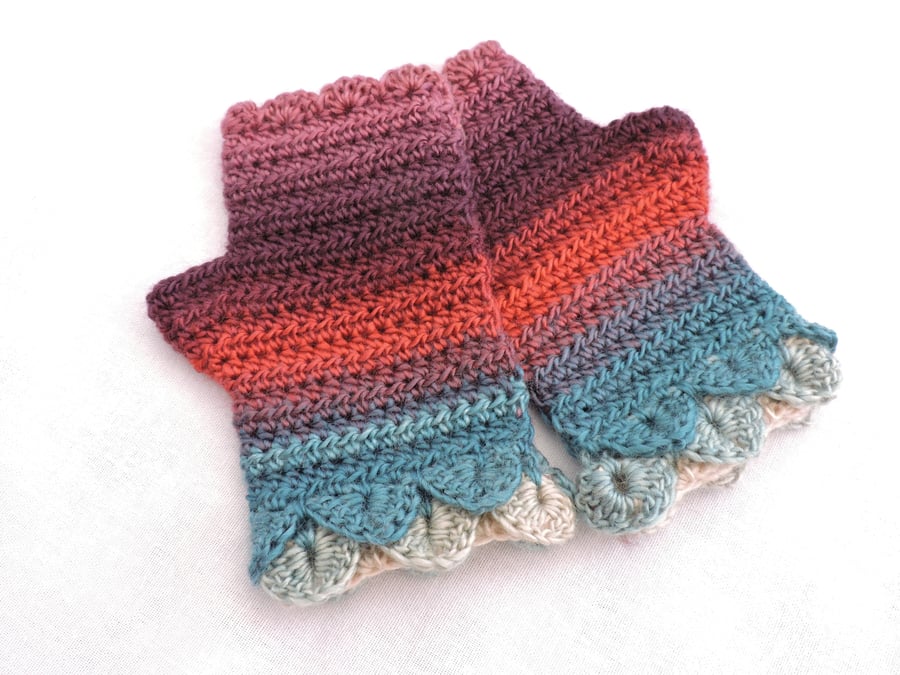 Sale  Fingerless Mitts with Dragon Scale Cuffs  Adults