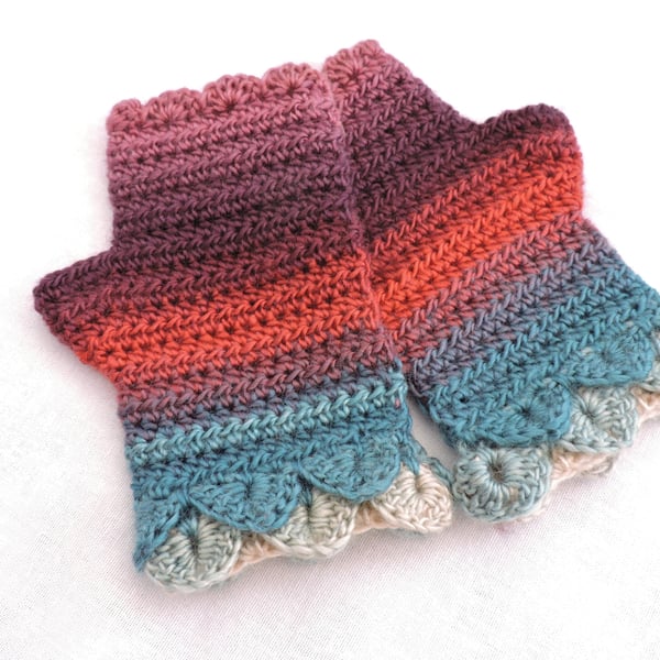 Sale  Fingerless Mitts with Dragon Scale Cuffs  Adults