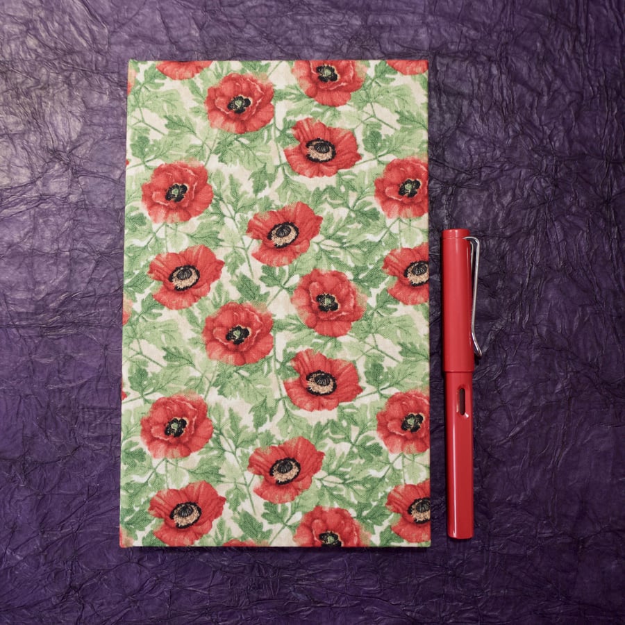 Narrow Lined Notebook with poppy fabric cover