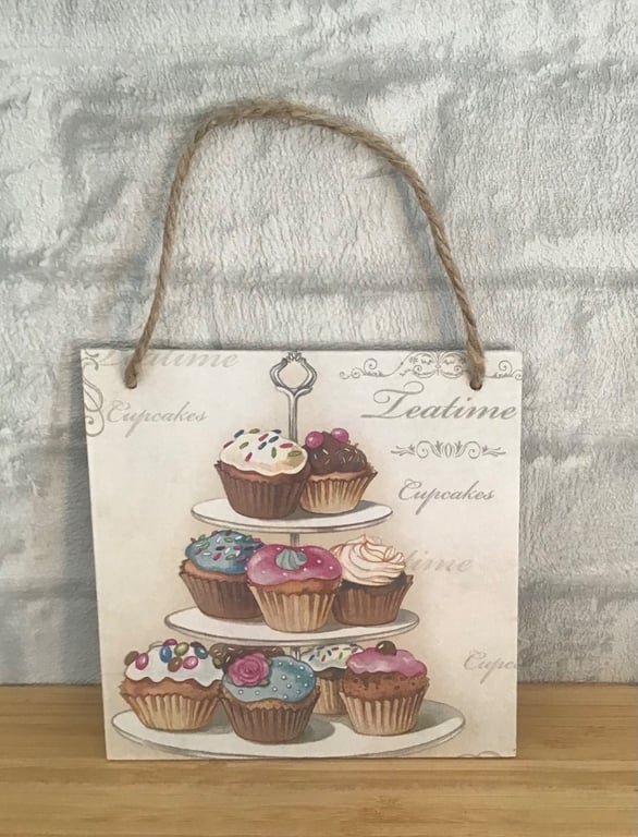 Cupcakes wooden hanging wall plaque.