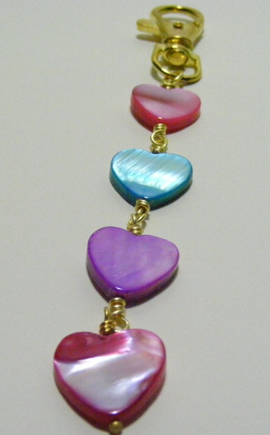 Pink, Lilac and Blue Shell Heart Bag Charm.