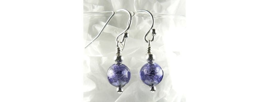 Murano glass drop earrings, sterling silver, 6mm, gift box, 8 colours