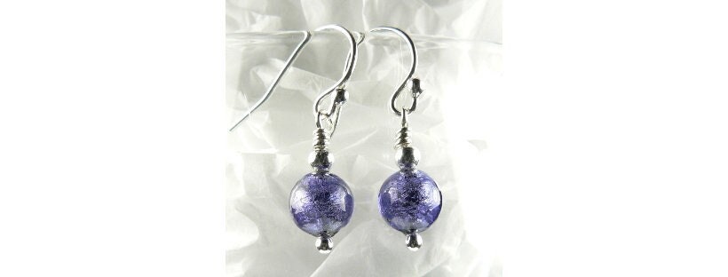 Murano glass drop earrings, sterling silver, 6mm, gift box, 8 colours