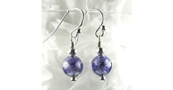 Murano glass drop earrings, sterling silver, 6mm, gift box, 8 colours