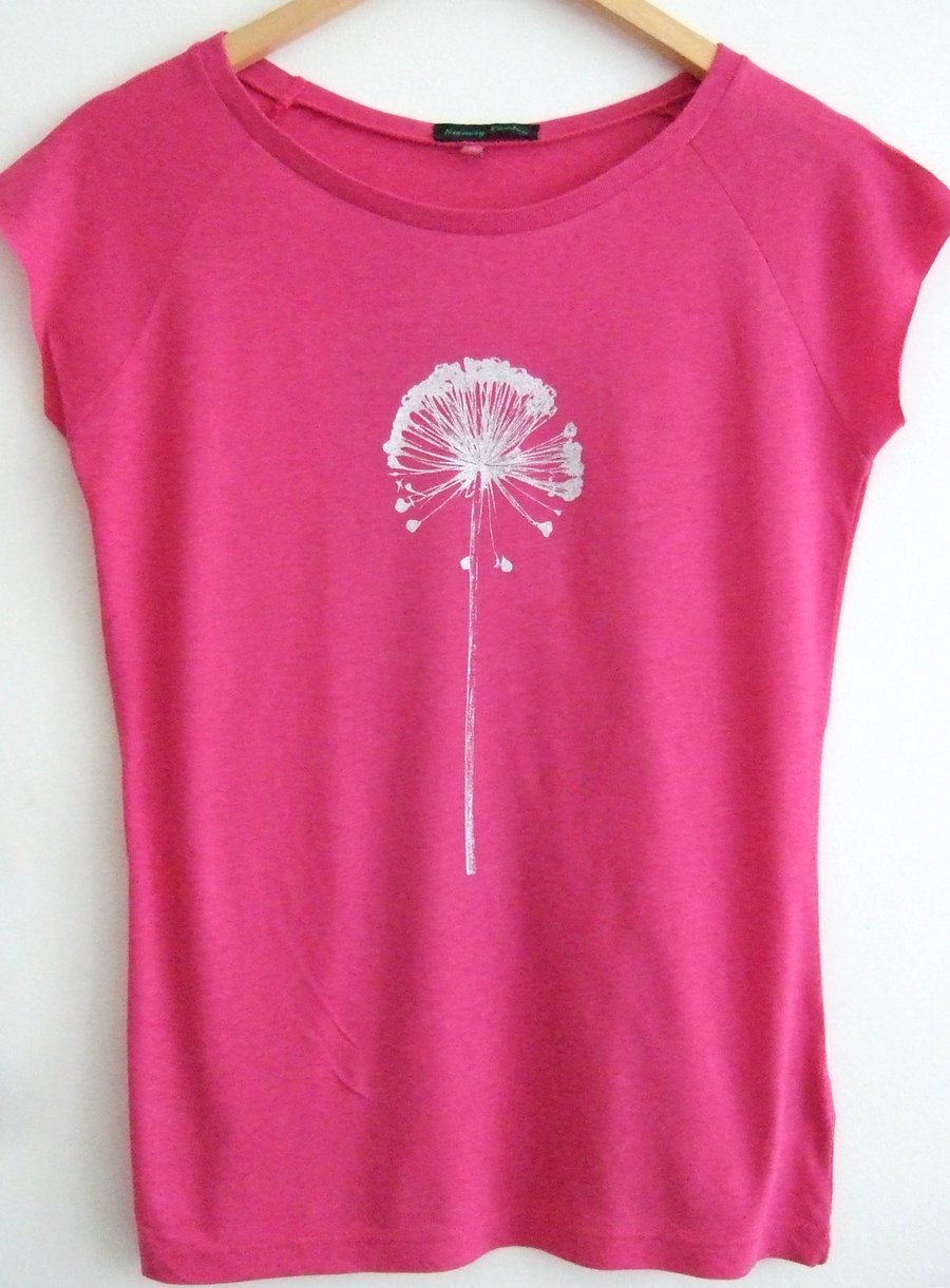 Allium plant  womens top fuschia pink and silver print
