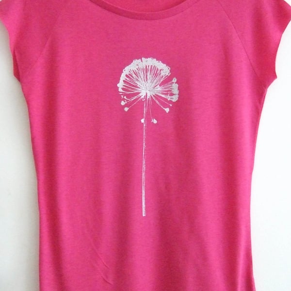 Allium plant  womens top fuschia pink and silver print