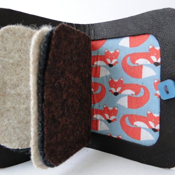Needle Case in Brown Leather, with a fox fabric interior.
