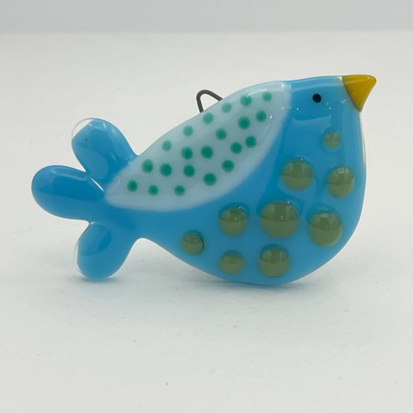 Turquoise Spotty Fused Glass Bird Decoration