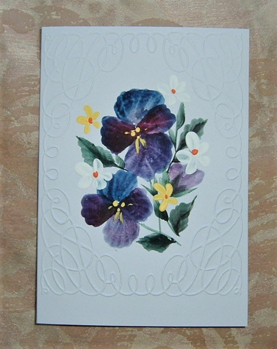 floral art hand painted original card ( ref F 695)