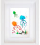 Sea Glass Jellyfish Art: Framed Pebble Picture, Handmade Coastal Decor