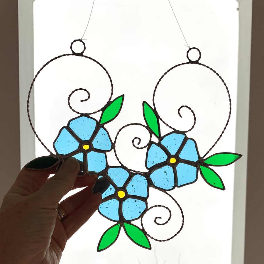 Stained Glass Forget Me Not Suncatcher - Handmade Hanging Decoration