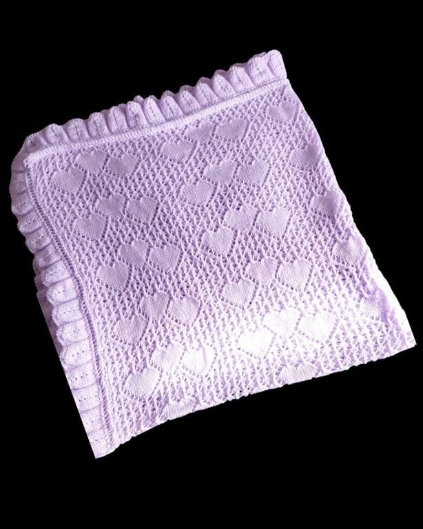 Lilac Baby Blanket, Heart Lace Knit Shawl, Christening & Baby Shower Gift