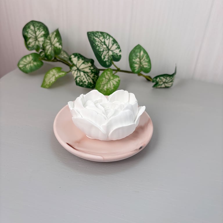 Heart Rose Fragrance Stone with Blush Marbled Dish - Aroma Stone Gift