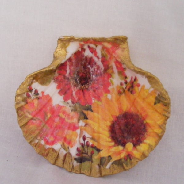 Yellow and Red floral shell trinket dish