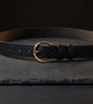 Black Full Grain Leather Belt Gold-Tone Round Buckle Womens Belt 25mm 1 Inch
