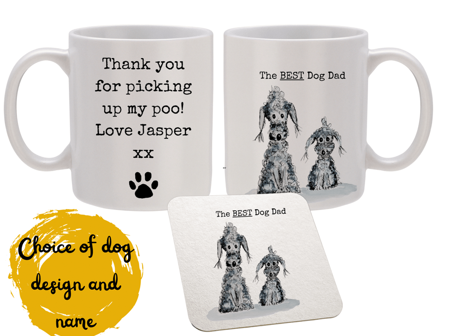 The Best dog Dad father's day gift, personalised mug and coaster set for dog dad