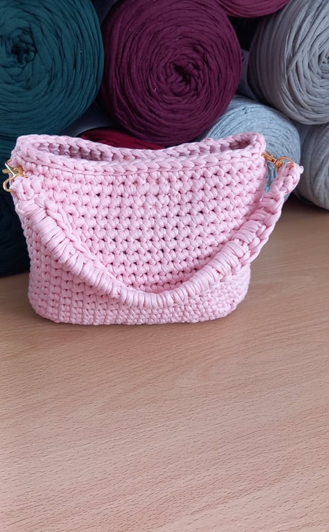 Cozy Mini Handmade Knit Bag - Aesthetic Crochet Pastel Purse Pink