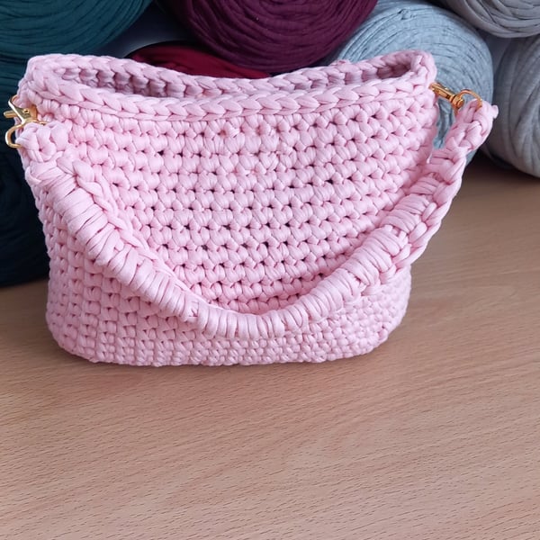 Cozy Mini Handmade Knit Bag - Aesthetic Crochet Pastel Purse Pink