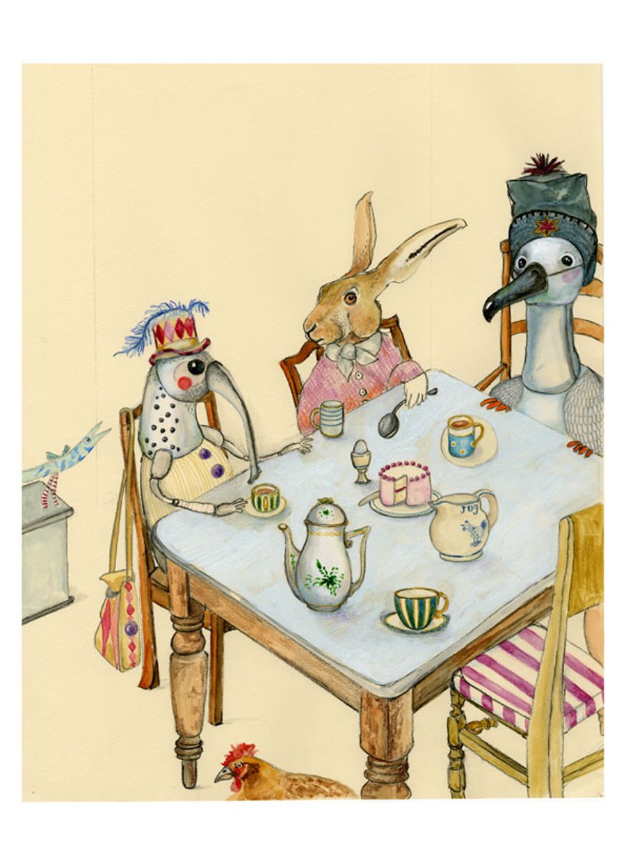 Animal character tea party print A4