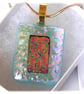 Dichroic Glass Pendant 218 Green Pink Aqua Handmade with gold plated chain - Image 3