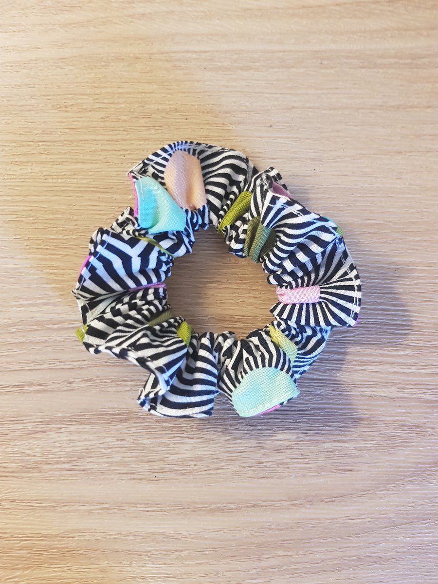 Black white and rainbo hair scrunchies tula pink 
