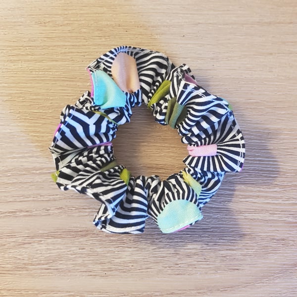 Black white and rainbo hair scrunchies tula pink 