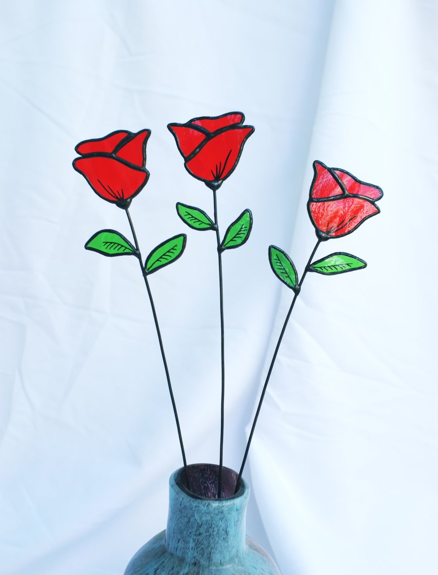 Eternal Rose Stained Glass Flower on Stem - Handmade Forever Rose