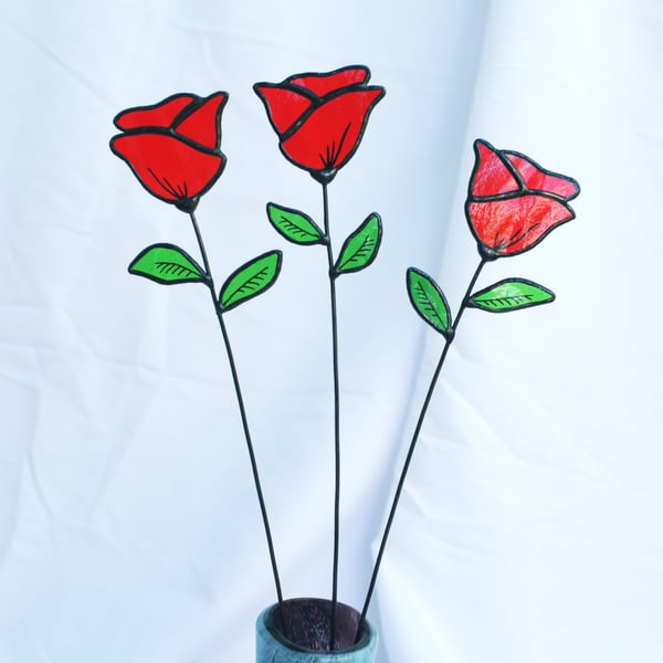 Eternal Rose Stained Glass Flower on Stem - Handmade Forever Rose