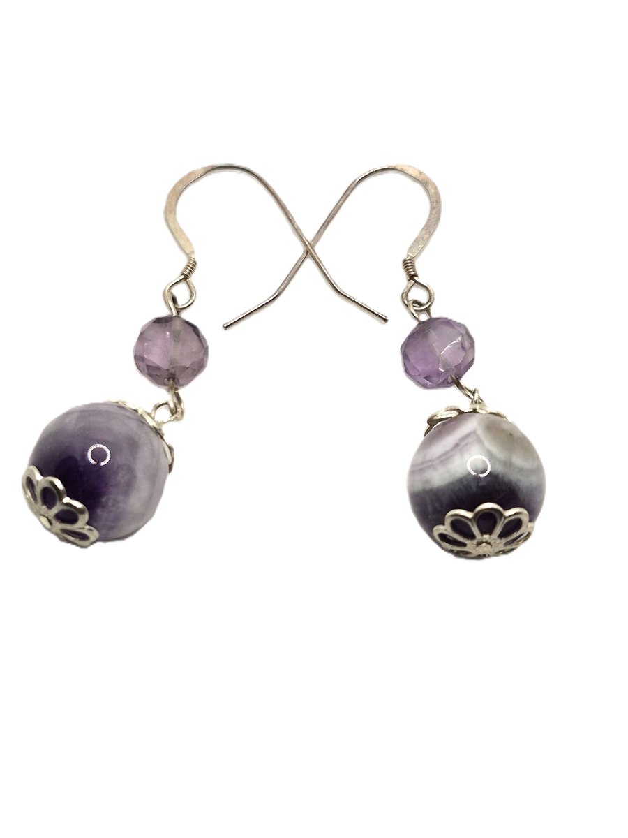 Amethyst gemstone earrings with 2 types of beads