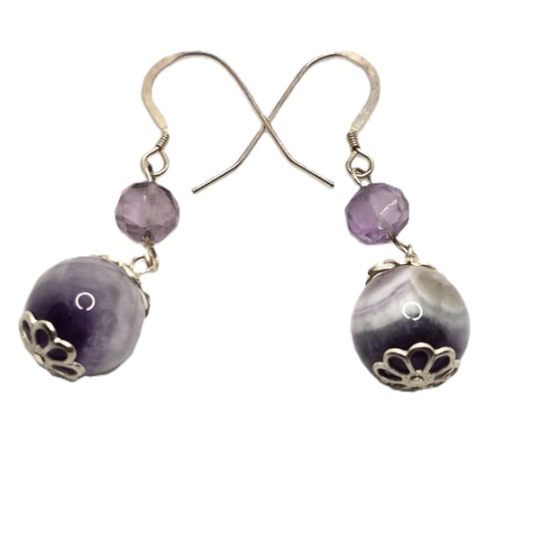 Amethyst gemstone earrings with 2 types of beads