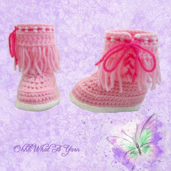 Crochet pink moccasin  baby, booties, boots, shoes - Age 0-3 months