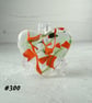 Orange and green heart fused glass pocket hug with stand 5x4.5cm (300)