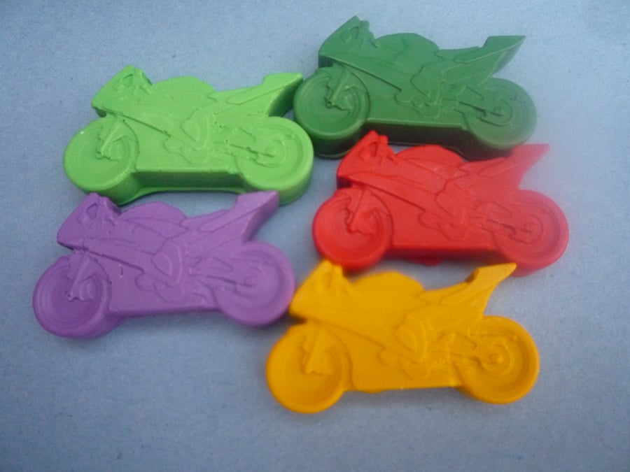 handmade novelty motorbike crayons x 6