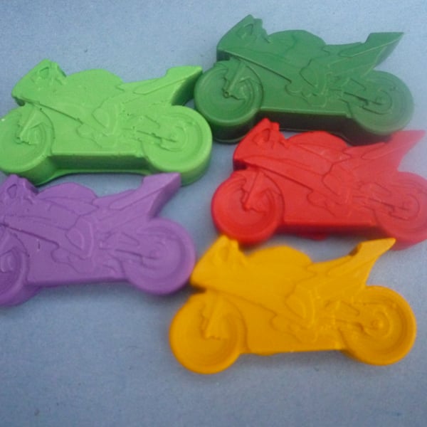 handmade novelty motorbike crayons x 6