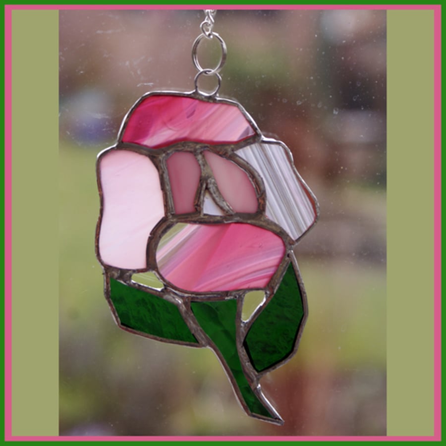 Pink Rose Stained Glass Suncatcher