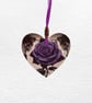 Purple Rose: Decorated Wooden Ring Trinket Box 7cm & Hanging Heart - Image 5