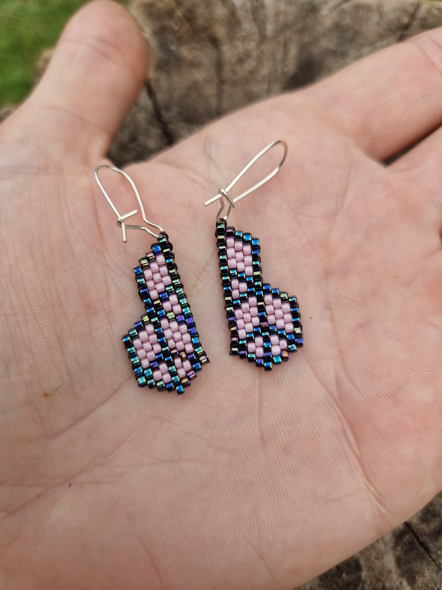 Cute beaded pink and blue peace symbol earrings