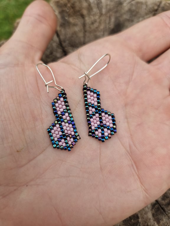Cute beaded pink and blue peace symbol earrings