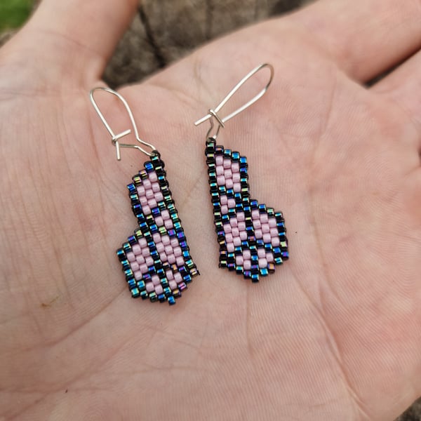 Cute beaded pink and blue peace symbol earrings