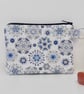 Coin purse in blue and white print fabric