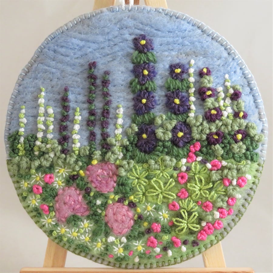 SALE Embroidered Rose Garden Plaque