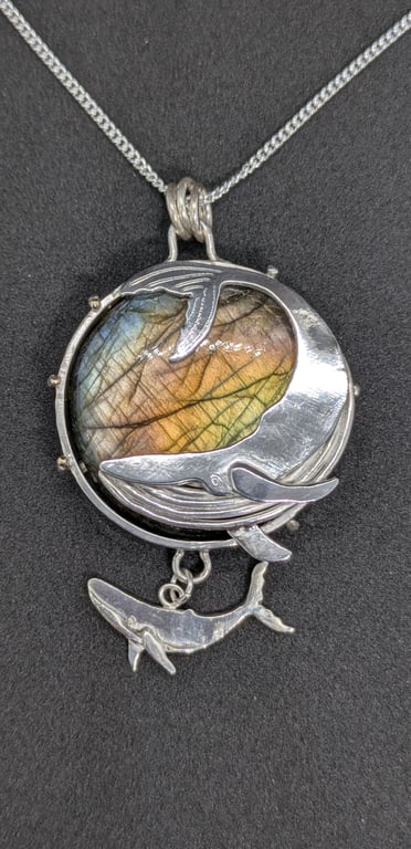 Sterling Silver Whale pendant, Silver whale pendant with labradorite stone