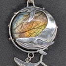 Sterling Silver Whale pendant, Silver whale pendant with labradorite stone