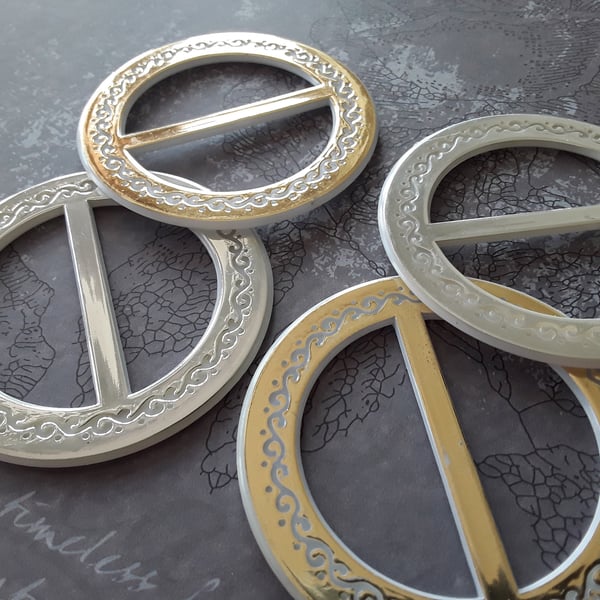 2" 50mm Silver and Gold Round VINTAGE Slide Buckle. Please read full description