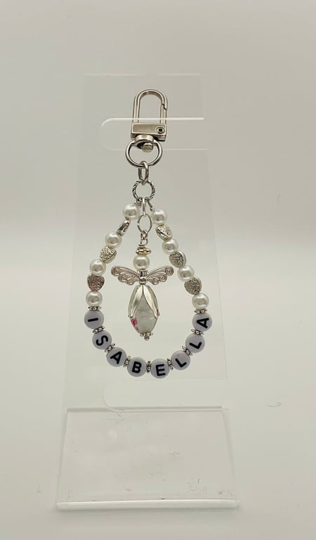 Unique Personalised Keepsake Bag Charm Keyring Guardian Angel 
