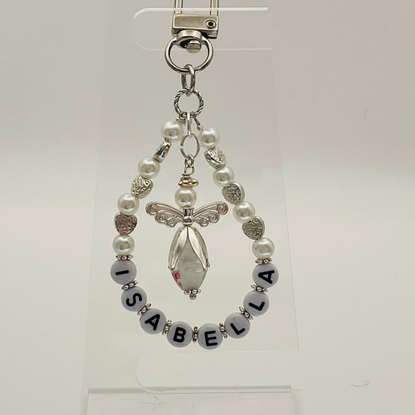 Unique Personalised Keepsake Bag Charm Keyring Guardian Angel 