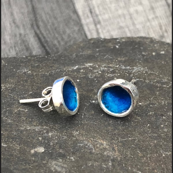 Enamel studs, blue enamel studs, rock pool studs, blue round studs, enamel, 